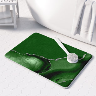 Elegant Hunter Green Agate Silver Glitter Bath Mat