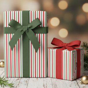 Elegant Hunter Green and Red Candy Cane Pinstripe Wrapping Paper