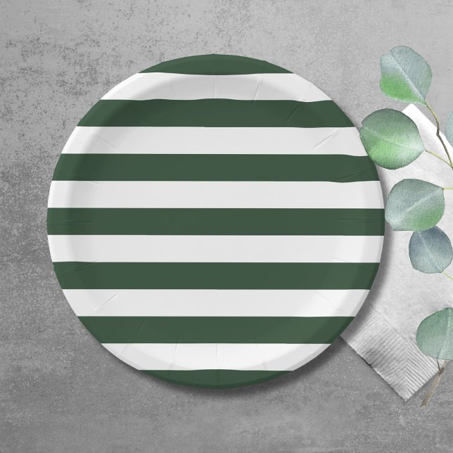 Elegant Hunter Green and White Striped Pattern Paper Plate (Creator Uploaded)