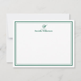 Elegant Hunter Green Monogram Double Border White Card