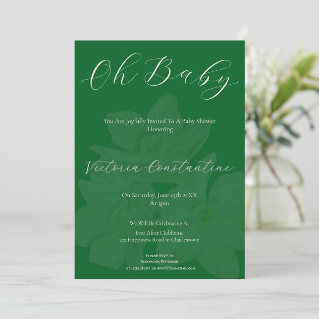 Elegant Hunter Green Oh Baby Shower Invitation (Standing Front)