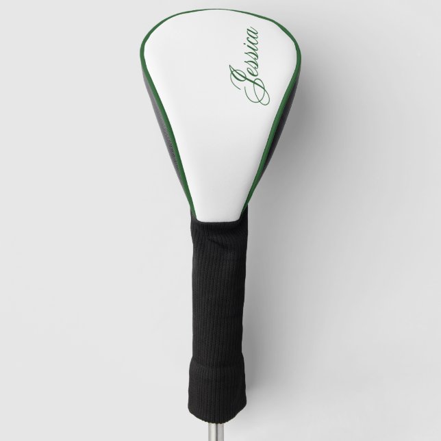 Elegant Hunter Green Script Font Golf Head Cover (Front)