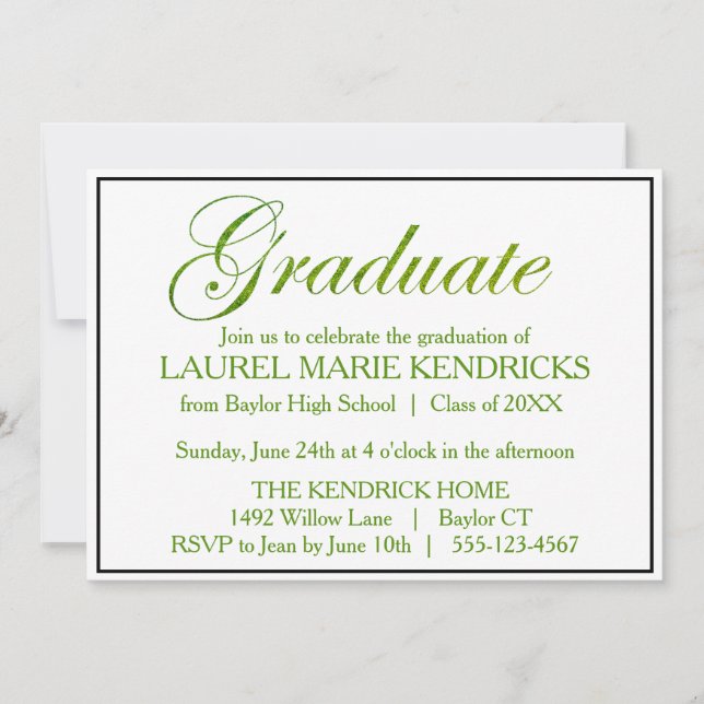 Elegant Hunter Green Script Graduation Party Invitation (Front)