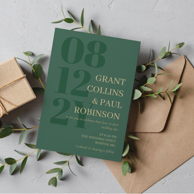 Elegant Hunter Green Tan Typography Invitation (Creator Uploaded)