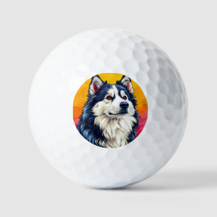 Elegant Husky Portrait with Vibrant Sunset Golf Balls