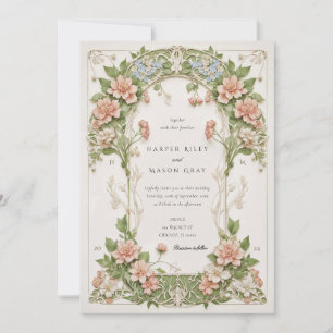 Elegant Hydrangea Art Nouveau Wedding Invitation