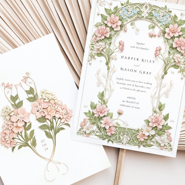 Elegant Hydrangea Art Nouveau Wedding Invitation (Creator Uploaded)