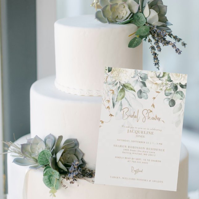 Elegant Hydrangea Beige Bridal Shower Invitation (Creator Uploaded)