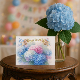 Elegant Hydrangea Blooms Happy Birthday Postcard