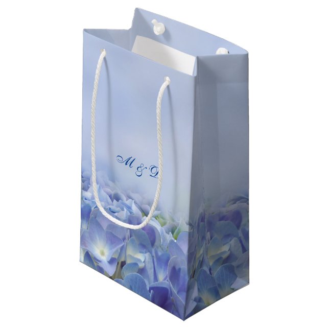 Elegant Hydrangea Blue Florals Small Gift Bag (Front Angled)