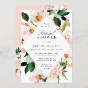 Elegant Hydrangea Blush Pink Floral Bridal Shower Invitation