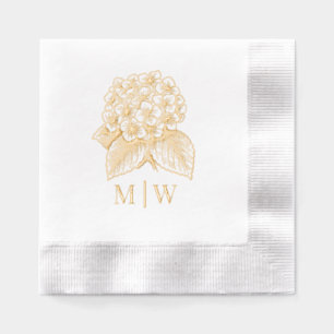 Elegant Hydrangea Bouquet Wedding Couple Initials Foil Napkins