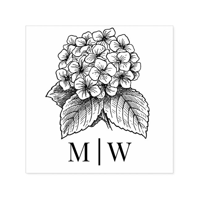 *Elegant Hydrangea Bouquet Wedding Couple Initials Self-inking Stamp (Design)