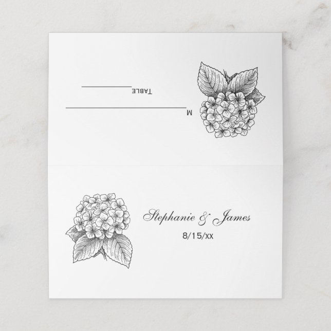 Elegant Hydrangea Bouquet Wedding Couple Place Card (Outside Unfolded)