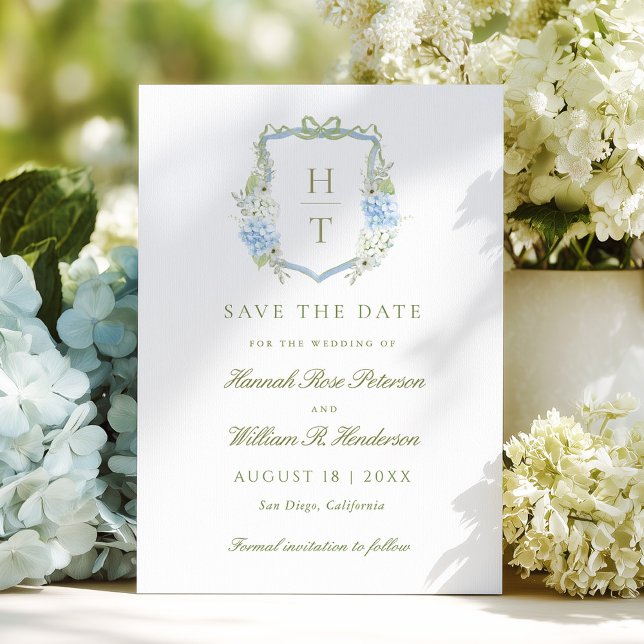 Elegant Hydrangea Crest Wedding  Save The Date (Creator Uploaded)