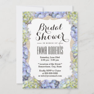 Elegant Hydrangea Flowers Burlap Bridal Shower Invitation