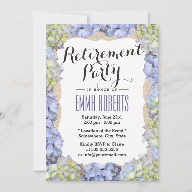 Elegant Hydrangea Flowers Retirement Party Invitation (Front)