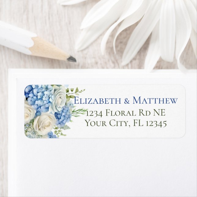 Elegant Hydrangea Flowers White Roses Address Return Address Label (Insitu)