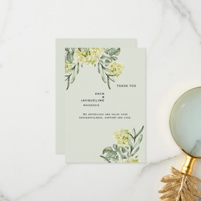 Elegant Hydrangea Mint Wedding Thank You Monogram Card (Front/Back In Situ)
