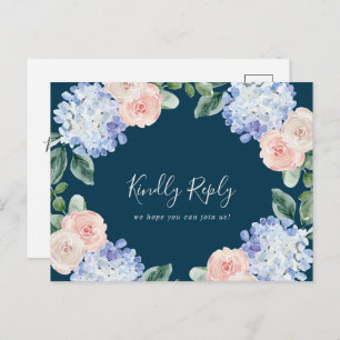 Elegant Hydrangea Navy Song Request RSVP Postcard