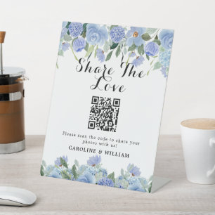 Elegant Hydrangea QR Code Share The Love Photo Pedestal Sign
