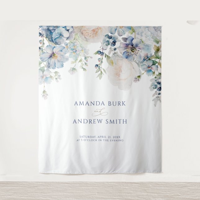 Elegant Hydrangea & Rose Wedding Tapestry (Front)