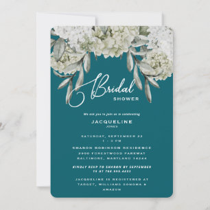 Elegant Hydrangea Teal Rounded Bridal Shower Invitation