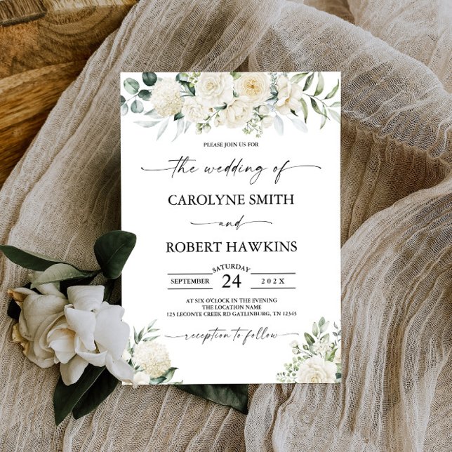 Elegant Hydrangea White Rose Floral Wedding Invitation (Creator Uploaded)