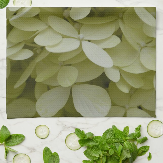 Elegant Hydrangeas Celadon Green Flowers Tea Towel (Folded)