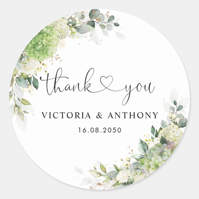 Elegant Hydrangeas Wedding Classic Round Sticker (Front)