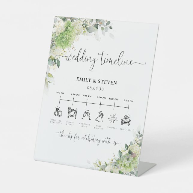 Elegant Hydrangeas Wedding Timeline Sign (Front)