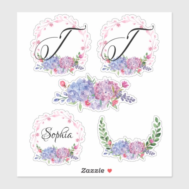 Elegant Hydrangeas | Wreaths | Monogram | Letter T (Sheet)