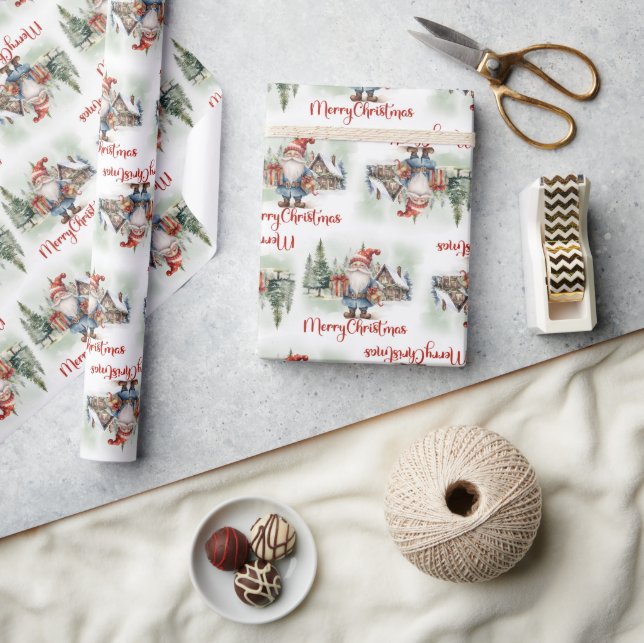 Elegant hygge Scandinavian style Christmas gnome Wrapping Paper (Crafts)