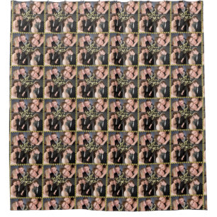 Elegant I Love You Gold Photo Collage Calligraphy Shower Curtain