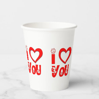 Elegant I Love You Throw Pillow | Minimalist Red Paper Cups