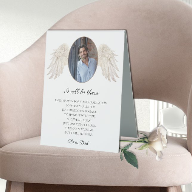 Elegant I Will Be There Photo Save a Seat Memorial (elegant graduation memorial sign with photo for deceased dad mom grandma grandpa of graduate)