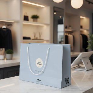 Elegant Ice Blue Boutique Brand Logo QR Social Large Gift Bag