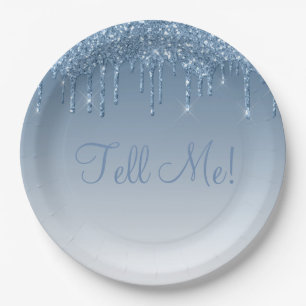 Elegant Ice Blue Glitter Ombré Birthday Script Paper Plate
