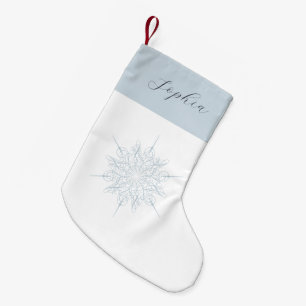 Elegant Ice Blue Snowflake Name Small Christmas Stocking