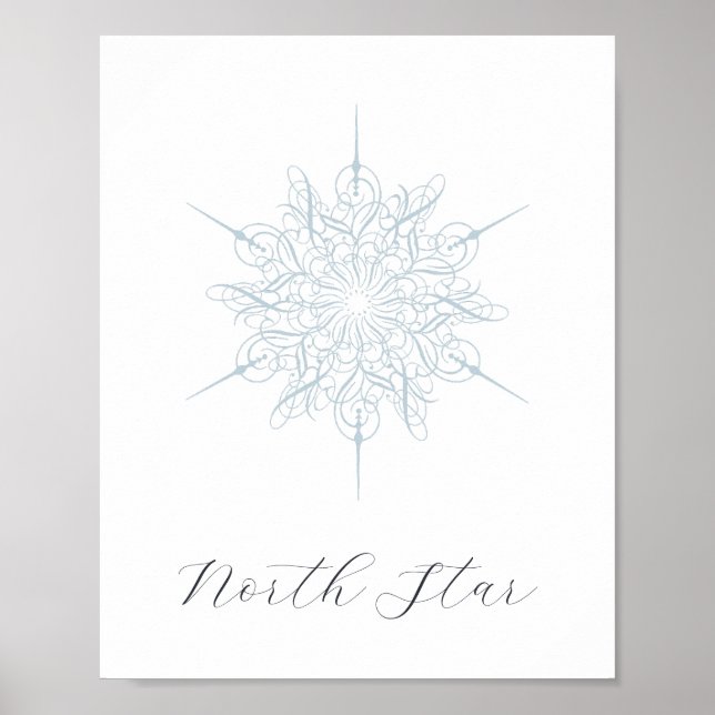 Elegant Ice Blue Snowflake North Star Poster (Front)