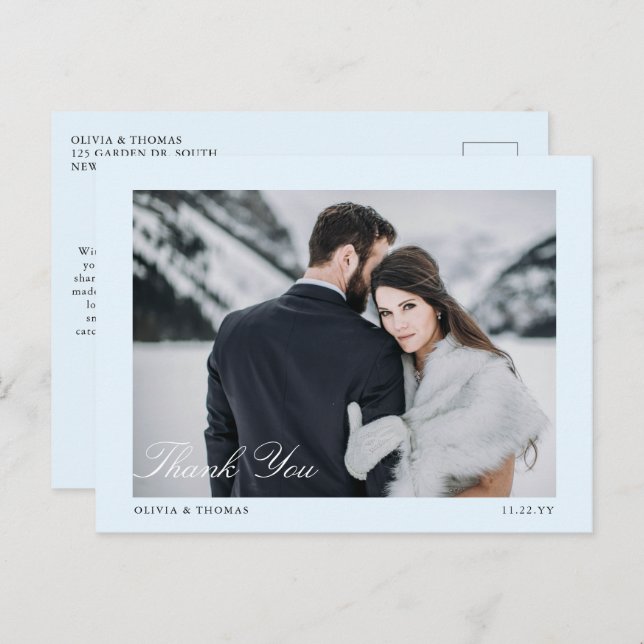 Elegant Ice Blue Winter Wedding Photo Thank You Postcard (Front/Back)