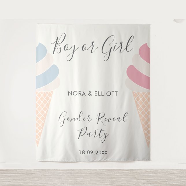 Elegant Ice Cream Pastel Gender Reveal Tapestry (Front)