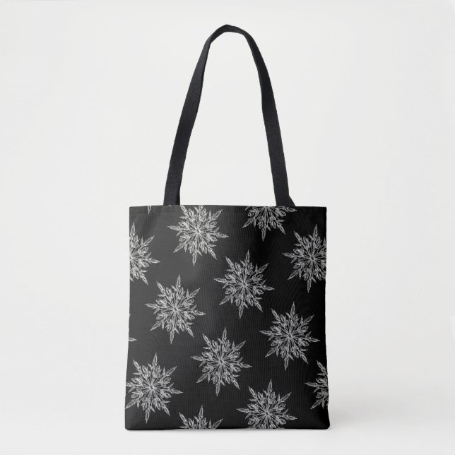 Elegant Ice Crystals Pattern on Black Tote Bag (Front)