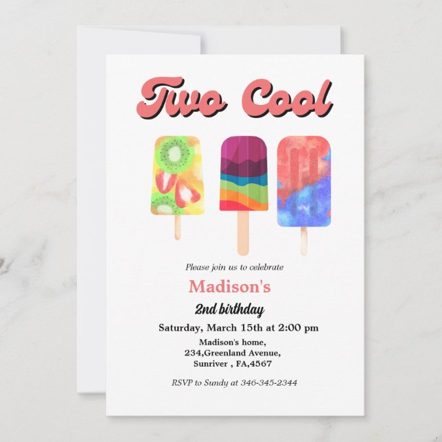 Elegant ice pops two cool birthday party invitation (Front)