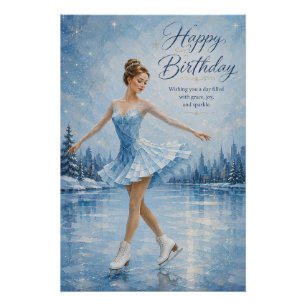 Elegant Ice Skater Birthday Greeting Poster