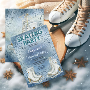 Elegant Ice Skating Birthday Party Invitation