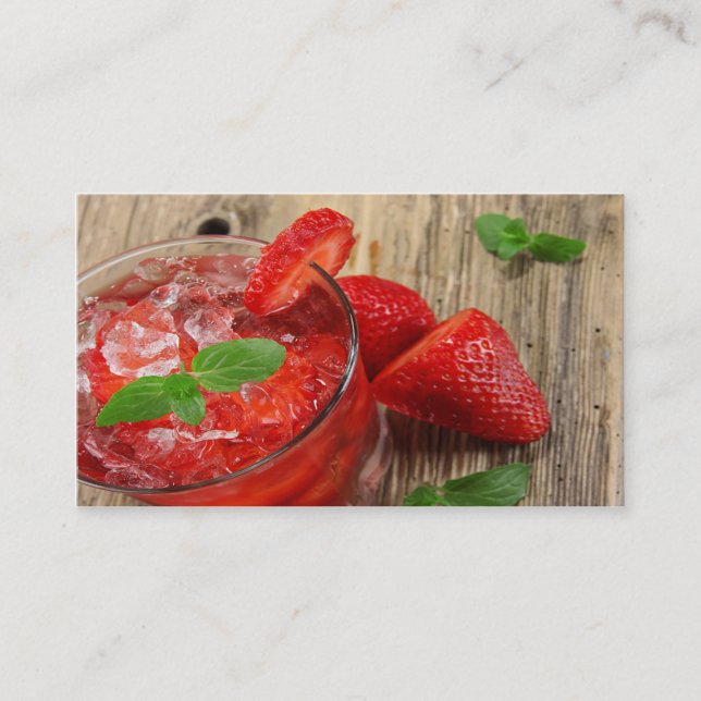 Elegant iced strawberry drink business card (Front)