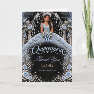 Elegant Icy Blue Quinceañera Celebration Thank You Card