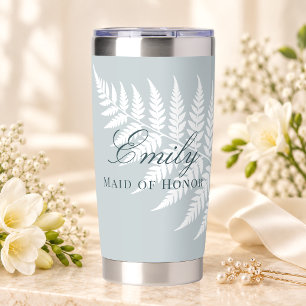 Elegant Icy Blue White Fern Maid of Honour Insulated Tumbler