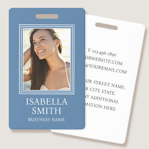 Elegant ID Badge Custom Photo Small Business Blue